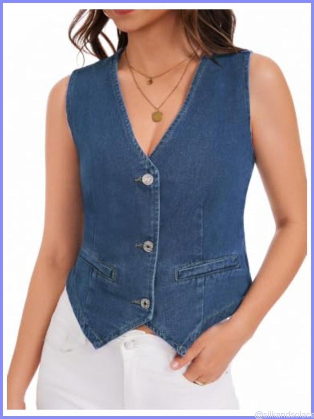 Womens Denim Vest Sleeveless Jean Western Country Concert Top Crop V-Neck